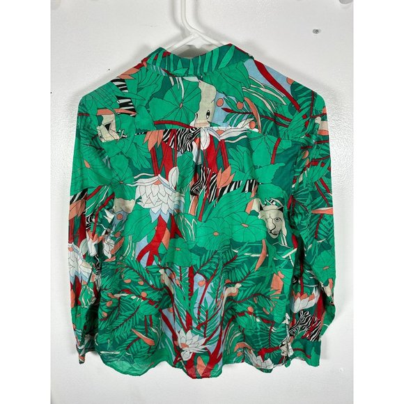 Talbots Jungle Tiger Blouse Top Button Up Womens Medium Petite MP Colorful - Picture 4 of 10